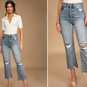 Cassie Light Wash Distressed Super High Rise Straight Crop Jeans